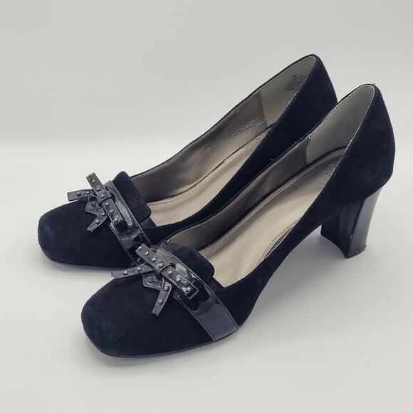 Circa Joan & David Black Suede block Heels Pumps womens size 8.5 - Picture 4 of 9